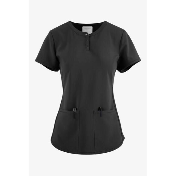 NWT Women’s Cherokee Snap Front Henley Scrub Top Black Small CK749A - Picture 2 of 4
